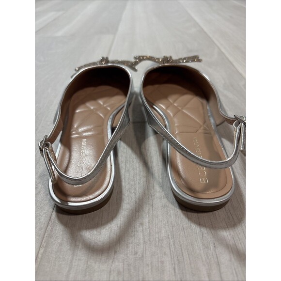 BCBG Kristin Silver Flats 7.5M Slingback Pointed Toe Shoes Rhinestone Bow Dress - Picture 3 of 6